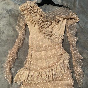 House of CB Mesh Blush Lace Frill Mini Dress